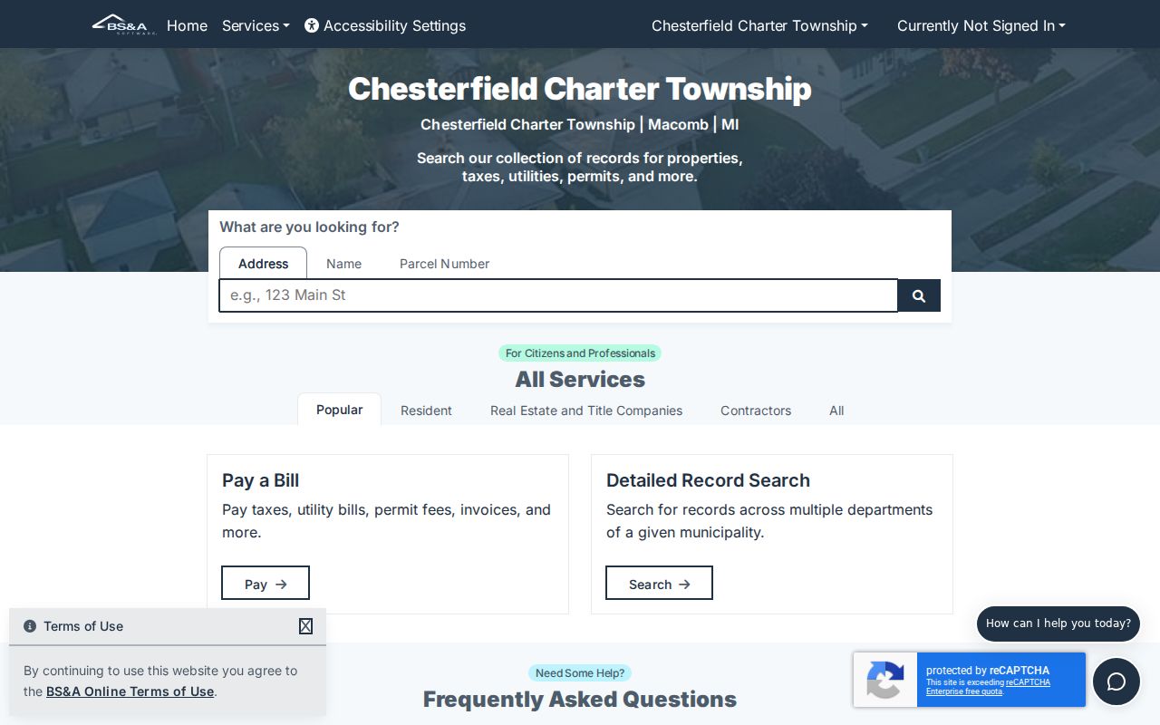 Chesterfield Township residents directory BS&A parcel search