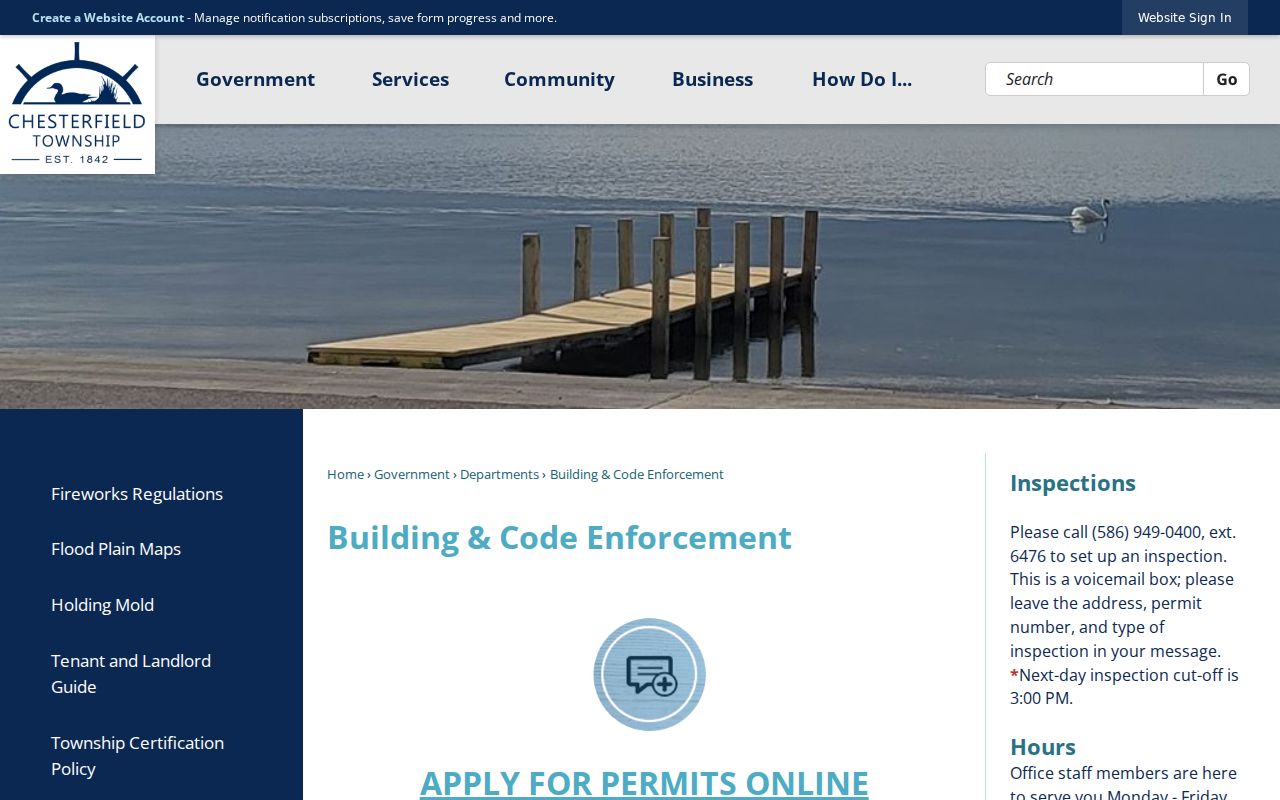 Chesterfield Township neighbors and building permit portal by address